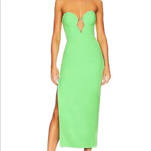 Eleni Revolve Bardot Lime Green Midi Dress Size 6